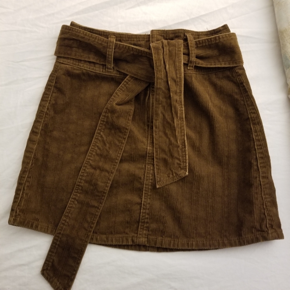 Rewash Los Angeles Brown Coduroy Belted Mini Skirt